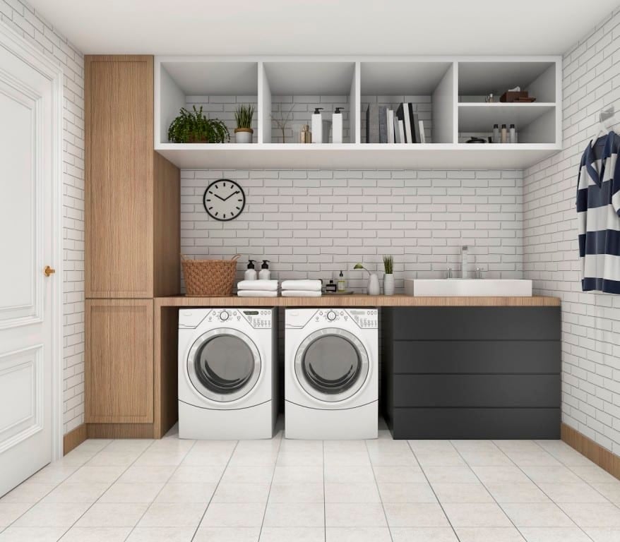3d rendering wood minimal laundry room with shelf 2021 08 27 22 13 01 utc
