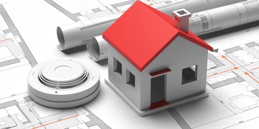 smoke detector and small house on blueprint drawin 2021 08 28 01 18 59 utc