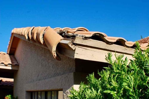 cracked and failed roof tiles