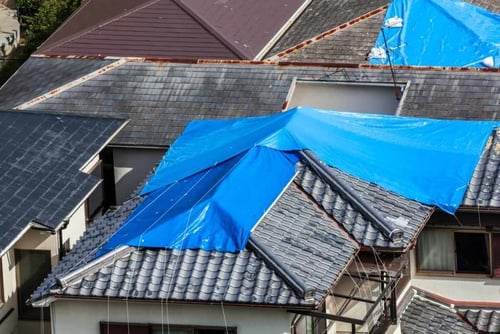 tarp over roof tiles