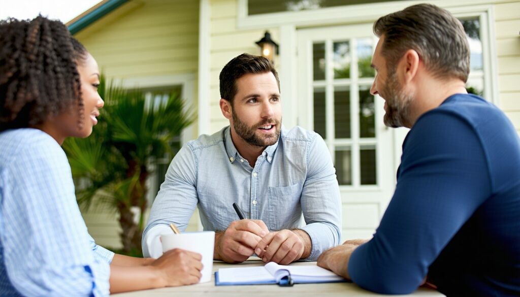 Florida homeowners discussing refinancing their mortgage with a mortgage broker