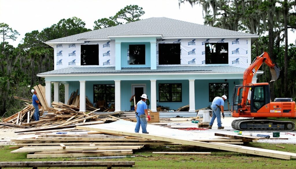 workers doing work on a Florida home to make it more hurricane resistant