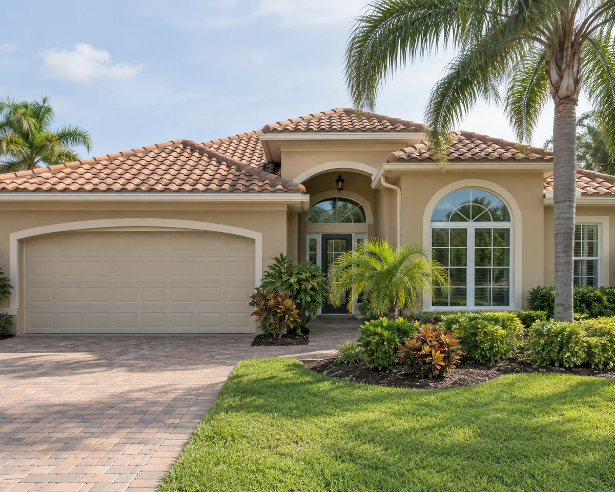 Home with white impact windows in Bonita Springs, Florida