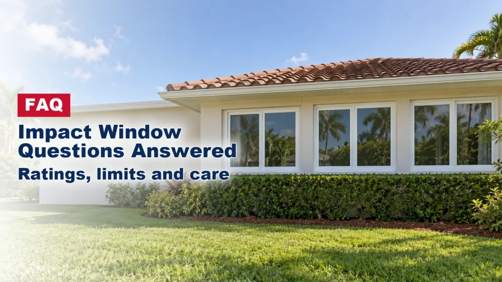 South Florida stucco home with a row of white impact windows