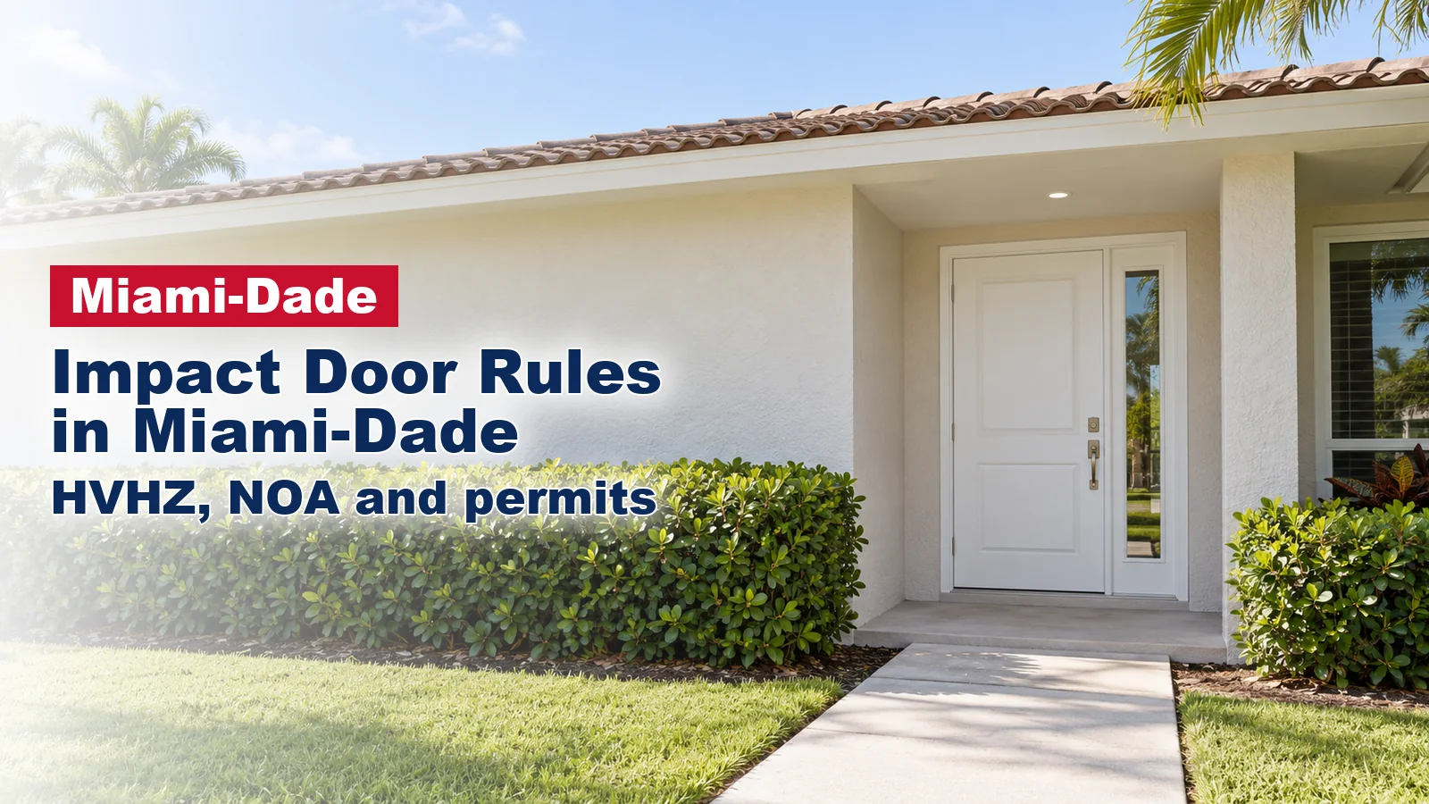 Miami stucco home with a new white entry door and a narrow glass sidelite