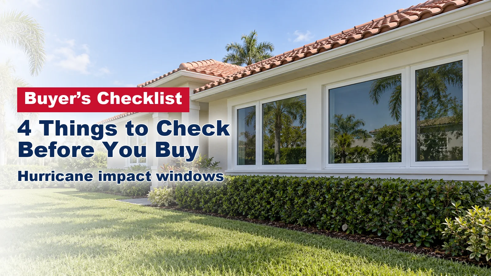 South Florida stucco home with newly installed white impact windows