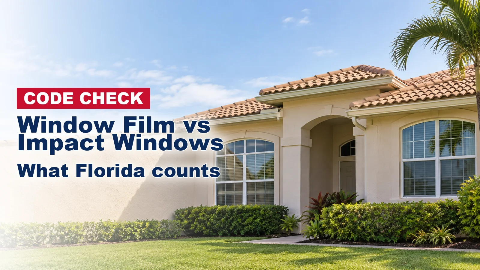 Single-story South Florida stucco house with large plain front windows
