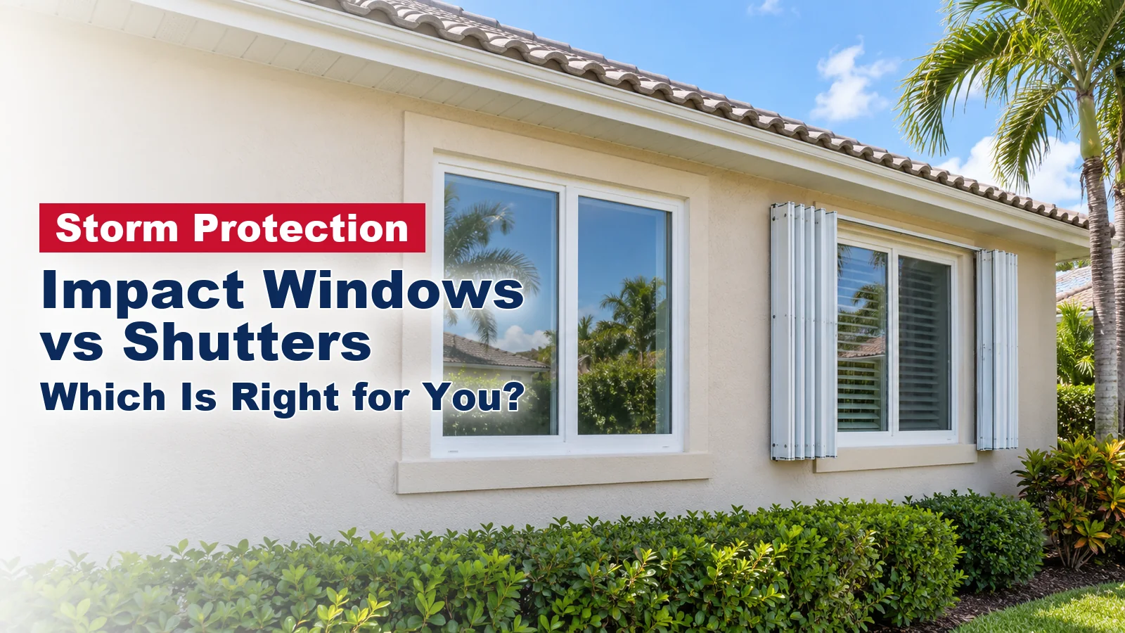 South Florida home with an impact window next to a window with accordion hurricane shutters
