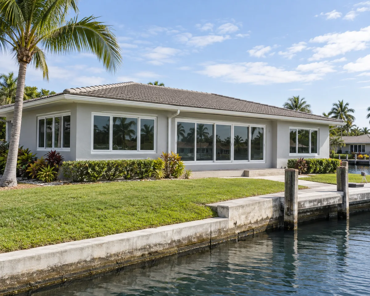 Home with white impact windows in Fort Lauderdale, Florida