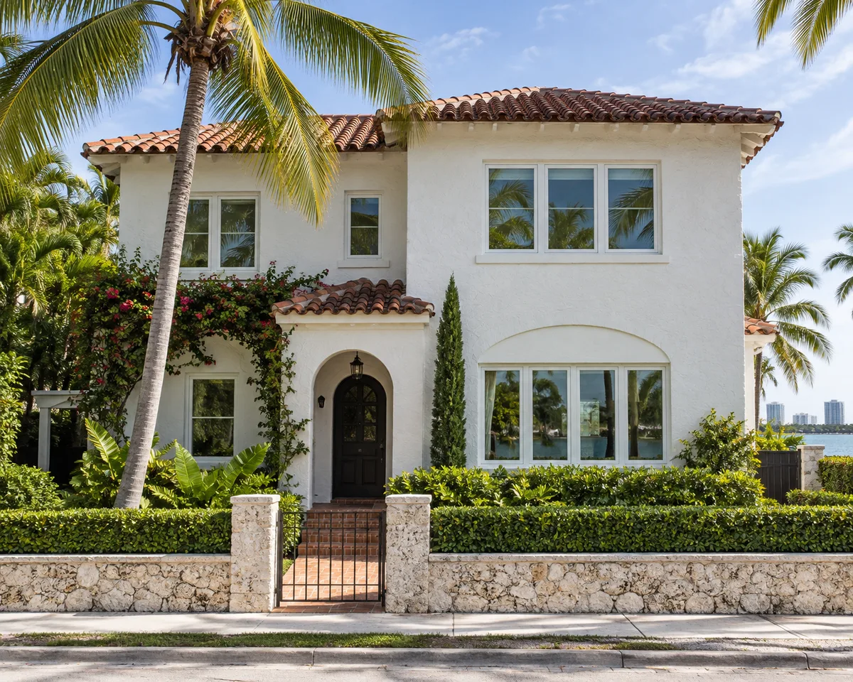 Home with white impact windows in Miami Beach, Florida